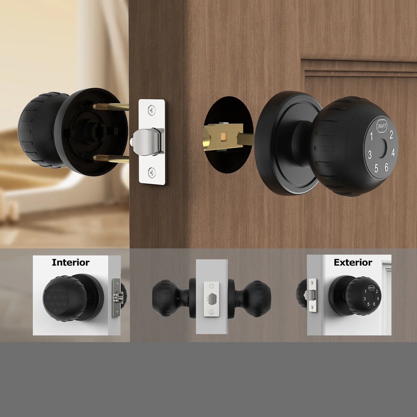 Viladepot Ball-Shaped Smart Lock Fingerprint, App-Controlled, Passcode, and Electronic Touchscreen Keypad Door Lock Smart Handle