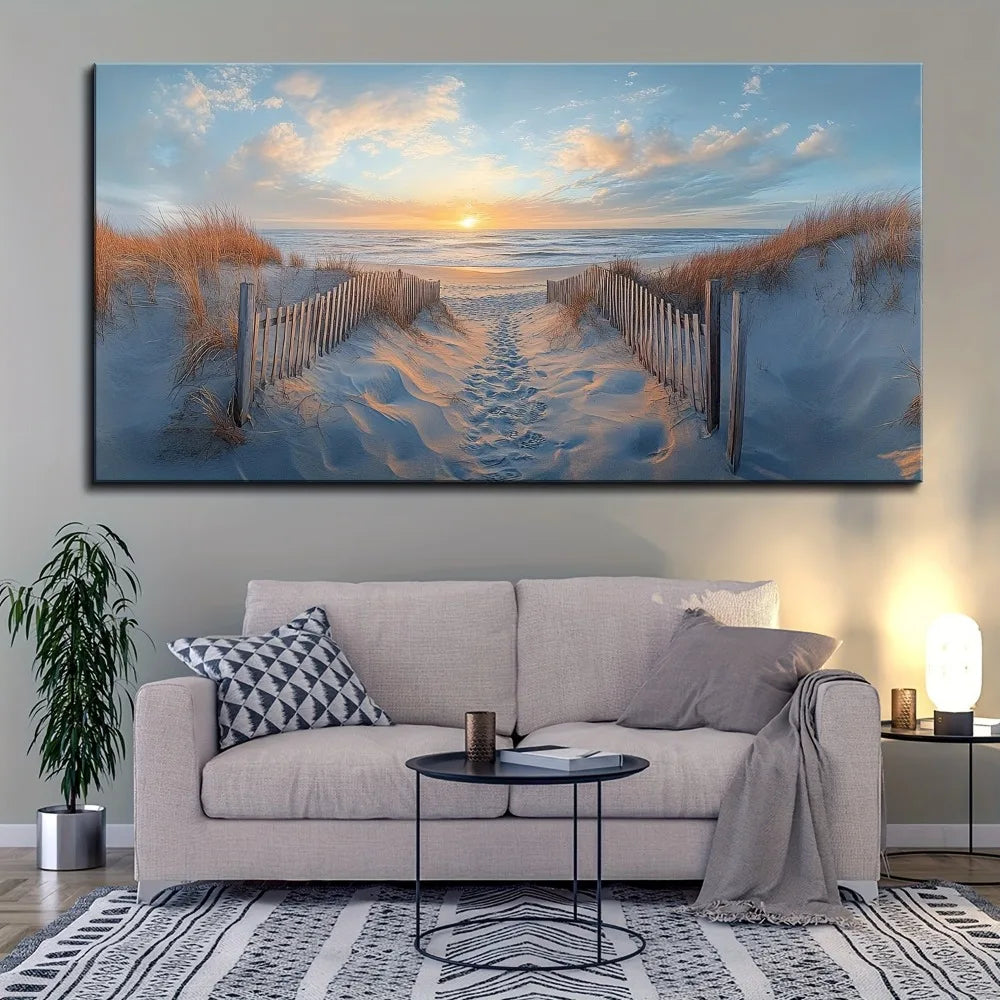 Ocean Landscape Canvas Art With Pine Frame Wall Decor