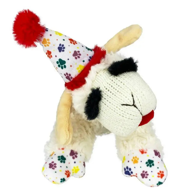 Birthday Lamb Chop Dog Toy Plush Squeaky Puppy Small Medium Size Cuddle Play Party Celebration Fun Soft Pet Chew