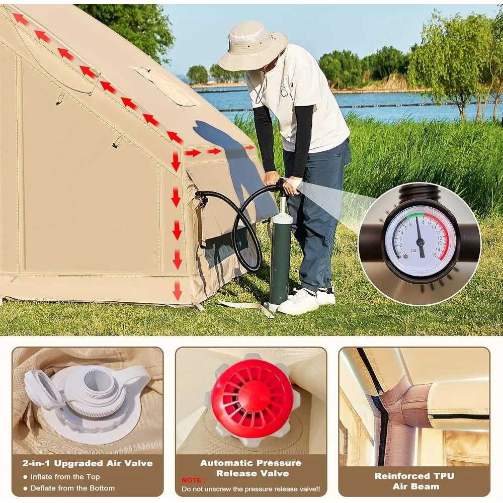 Inflatable Camping Tent With Hand Pump Easy Setup Oxford