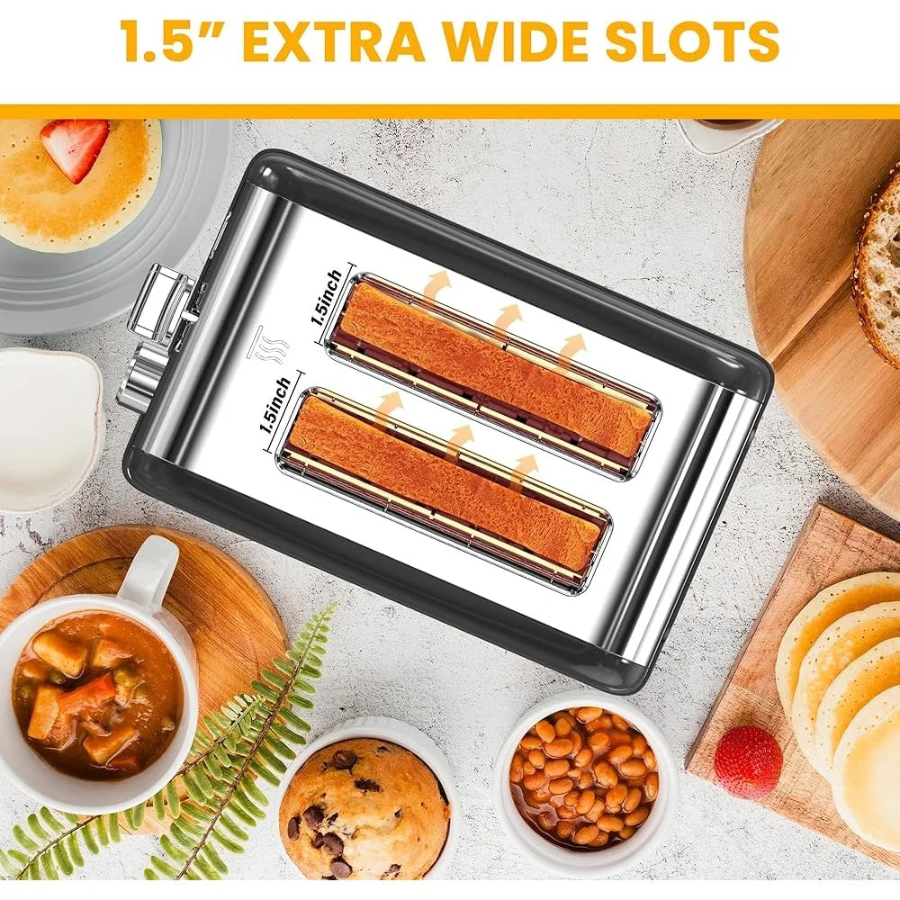 2 Slice Toaster 6 Settings Extra Wide Slot Crumb Tray