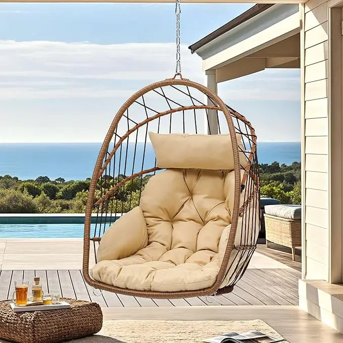 Egg Chair Without Stand, Basket Chair Hanging Outdoor Rattan Wicker Patio Hammock Indoor Egg Chair with Cushion, Hanging Swing