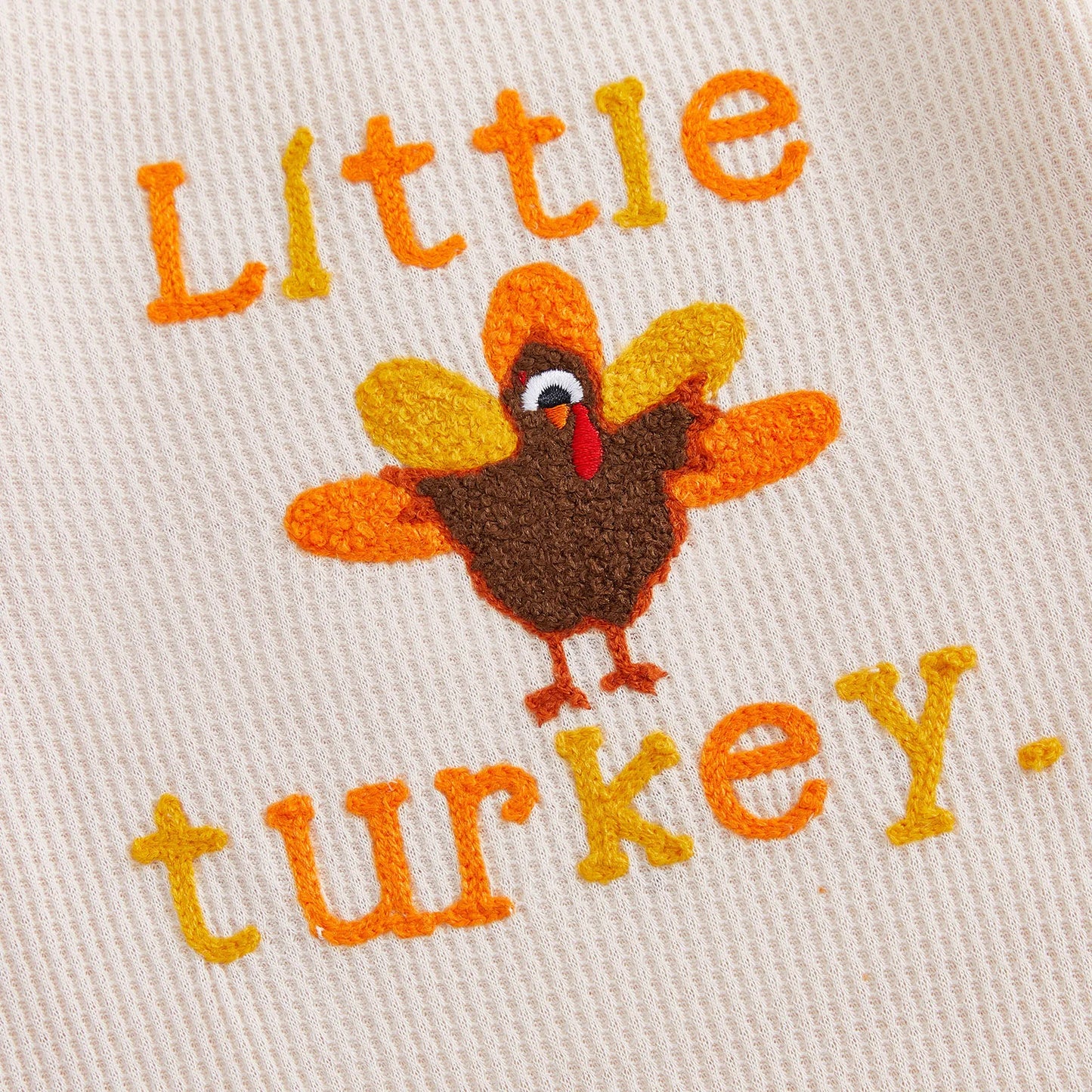 Baby Girl Thanksgiving Jumpsuit Long Sleeve Round Neck Turkey Embroidery Romper with Hat