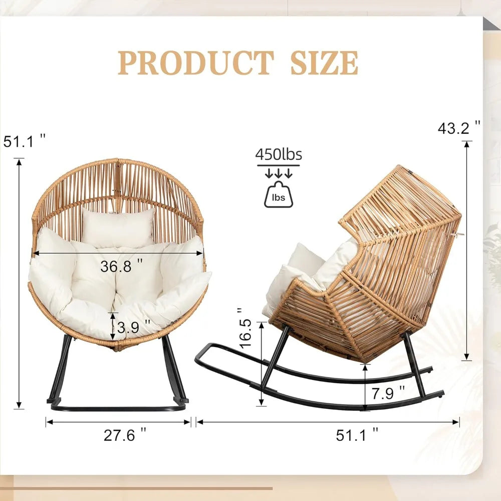 Wicker Egg Rocking Chair with Cushion for Outdoor Relaxation