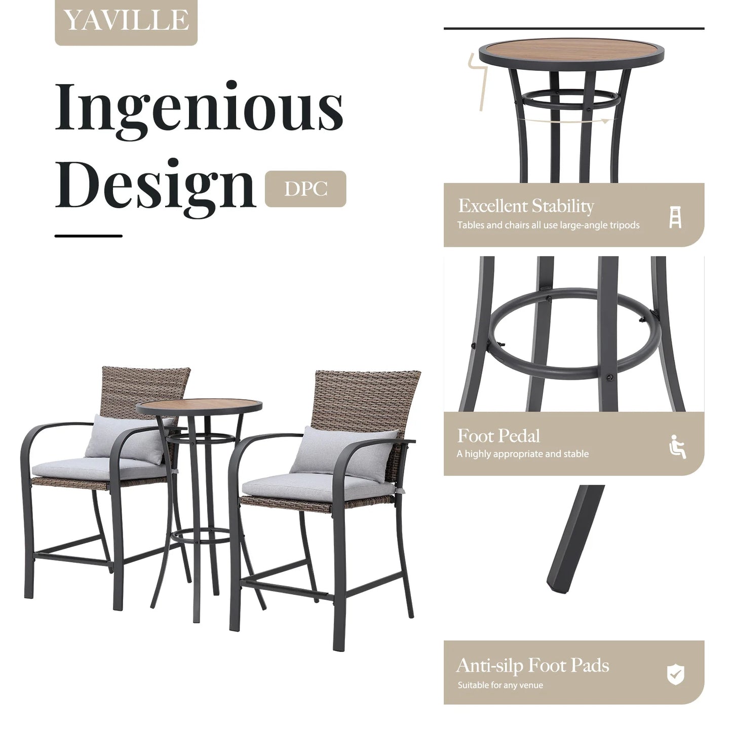 Outdoor Bar Height Bistro Table, 40-Inch Patio Bar Table Bistro Dining Table Pub Table with Wooden-Like Table Top & Metal Frame