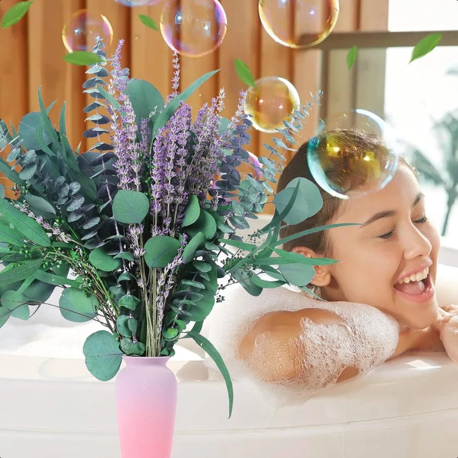 52 PCS Mix Dried Eucalyptus and Lavender Flowers Bundles for Shower 17'' Natural Real Hanging Silver Dollar Eucalyptus Leaves S