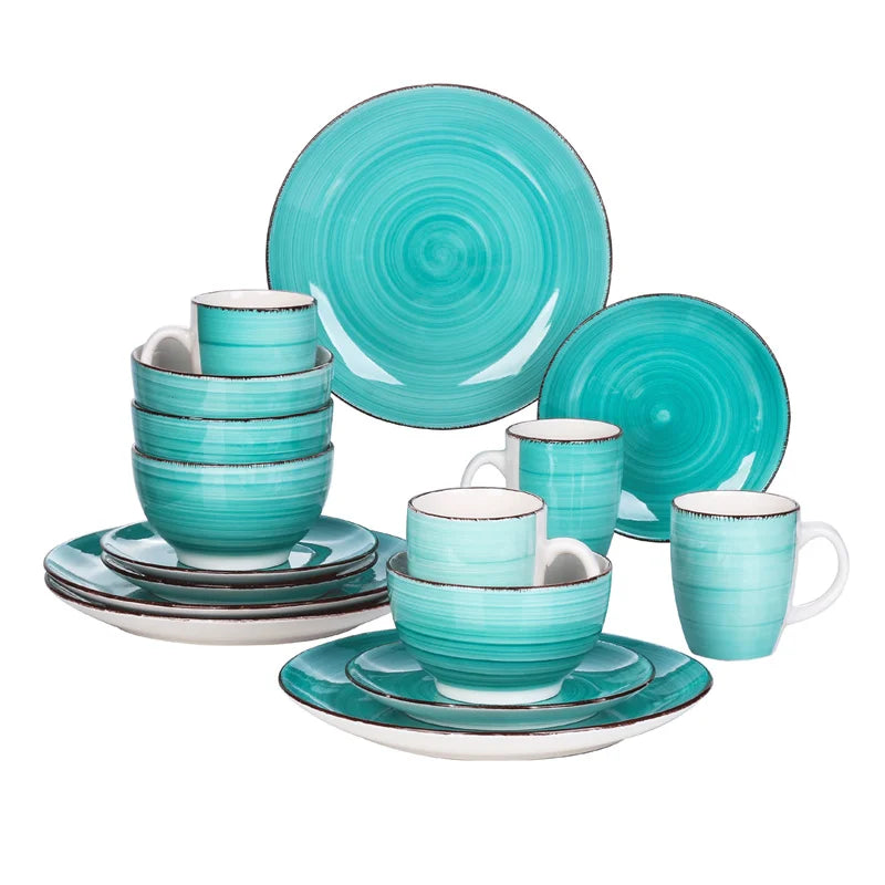 16Pcs Porcelain Dinnerware Set Vintage Ceramic Plate Set with Dinner Plate/Dessert Plate/Bowl/Mug Set Ceramic Dishware Dishes