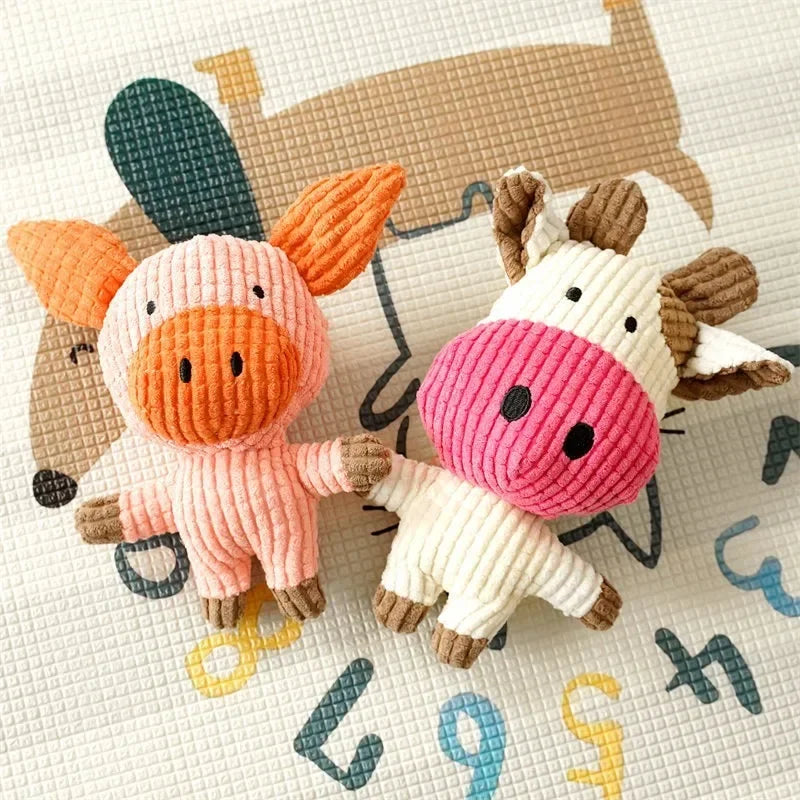 Cute Plush Toys Squeak Pet Cow Rabbit Animal Plush Toy Dog Chew Squeaky Whistling Involved Squirrel Dog Toys