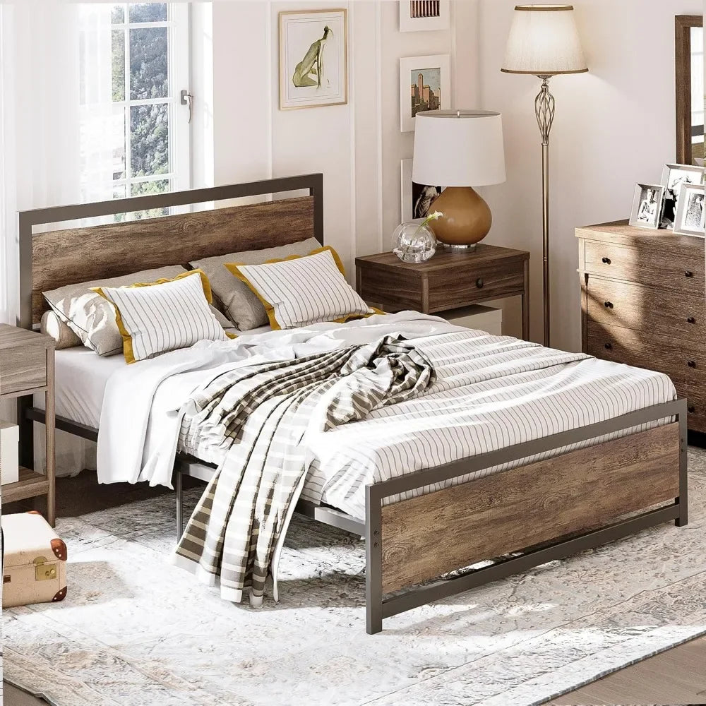 King Size Bed Frame with Headboard and Footboard, Metal Strong Supports, Easy Assembly, Noise-Free, No Box Spring Needed