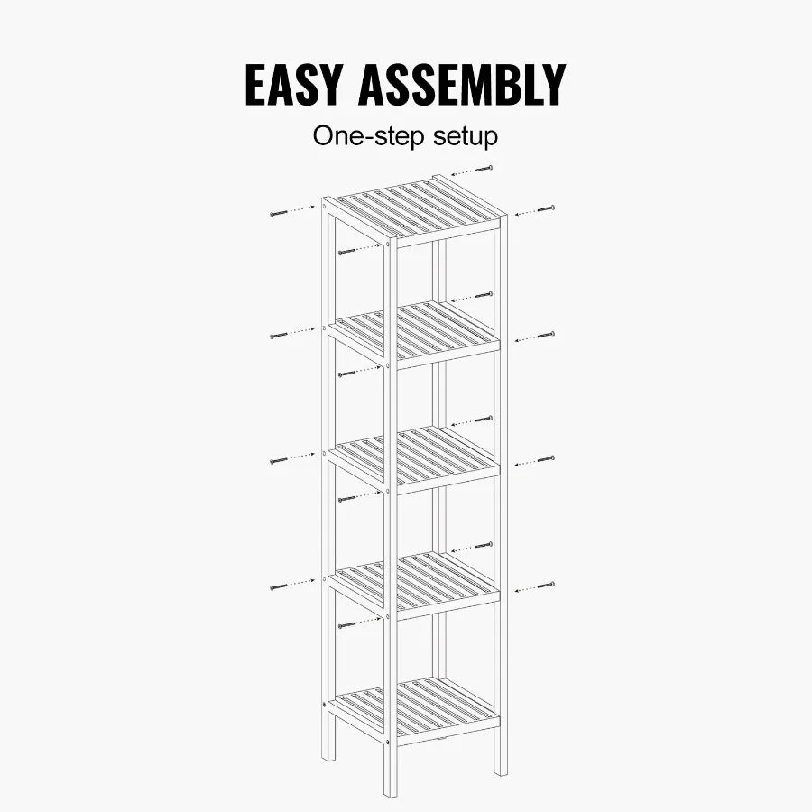 Corner Standing Bookshelf 5Tier Bamboo Ladder Narrow Shelf Plant Stand