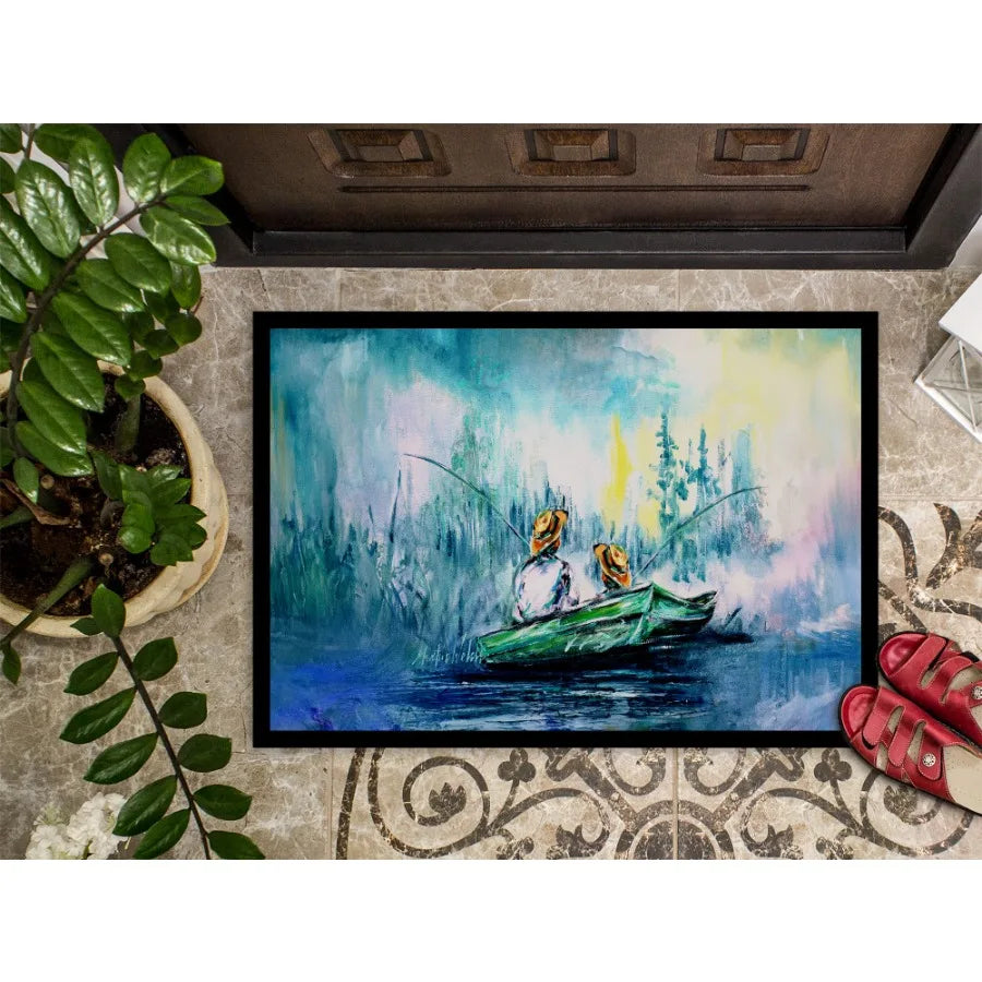 Fishing On The Bayou Doormat Front Door Mat Indoor Outdoor Rugs for Entryway Non Slip Washable Low Pile 24H X 36W