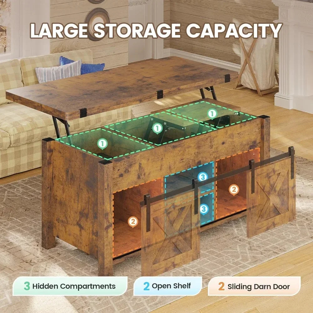 Convertible Lift Top Coffee Table with Storage and Hidden Compartment