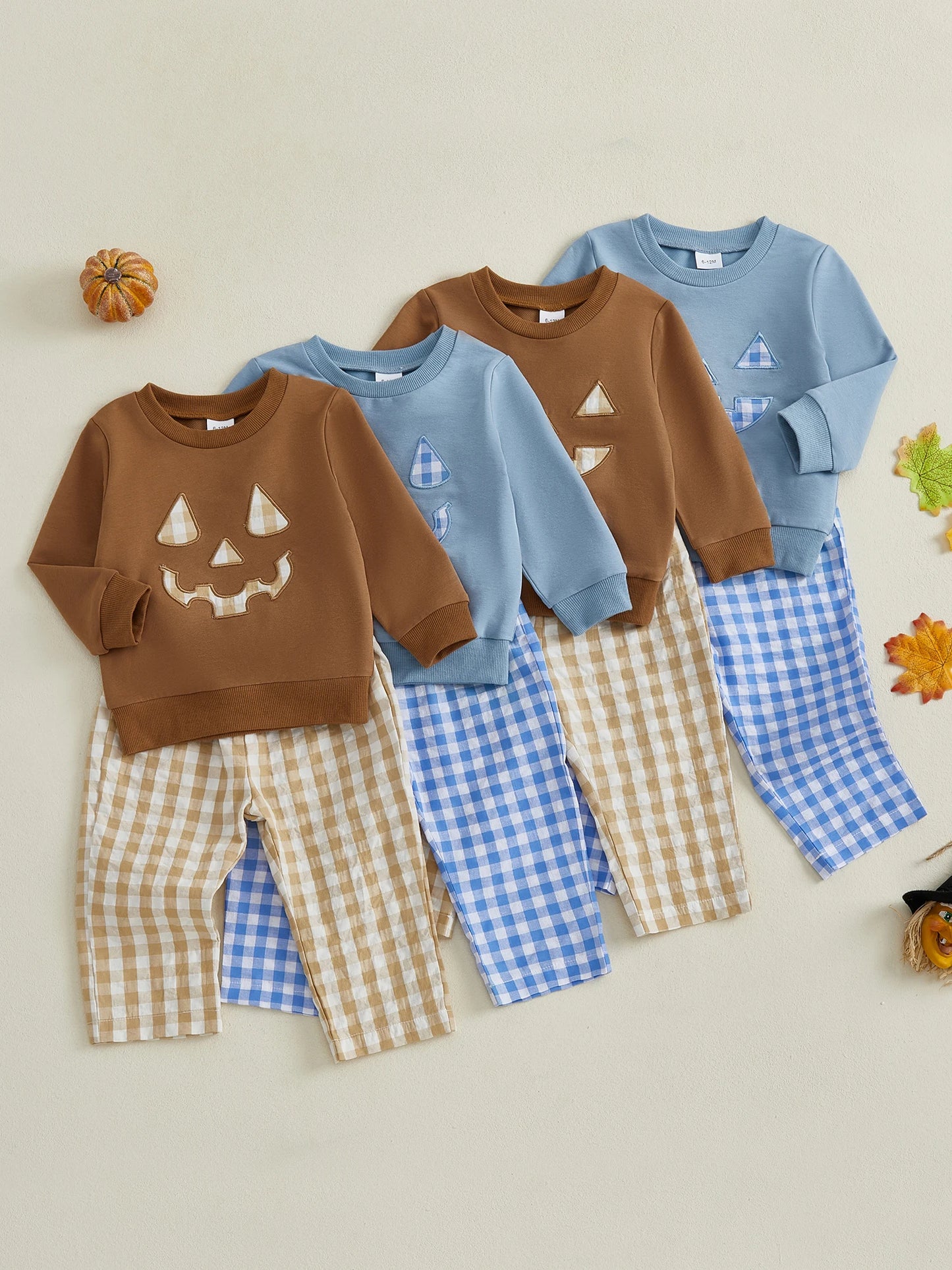 Infant 2-Piece Halloween Costume Set with Long Sleeve Pullover Top and Plaid Pants - Adorable Toddler Clothing for the Spooky