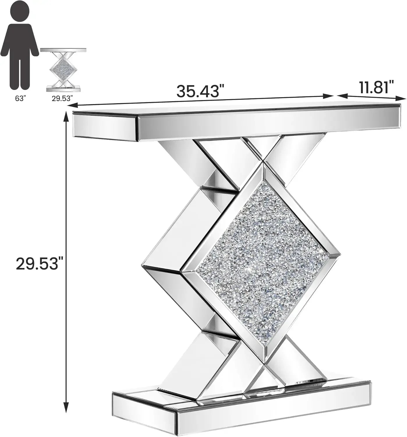 SHYFOY Mirrored Diamond Console Table For Foyer Accent