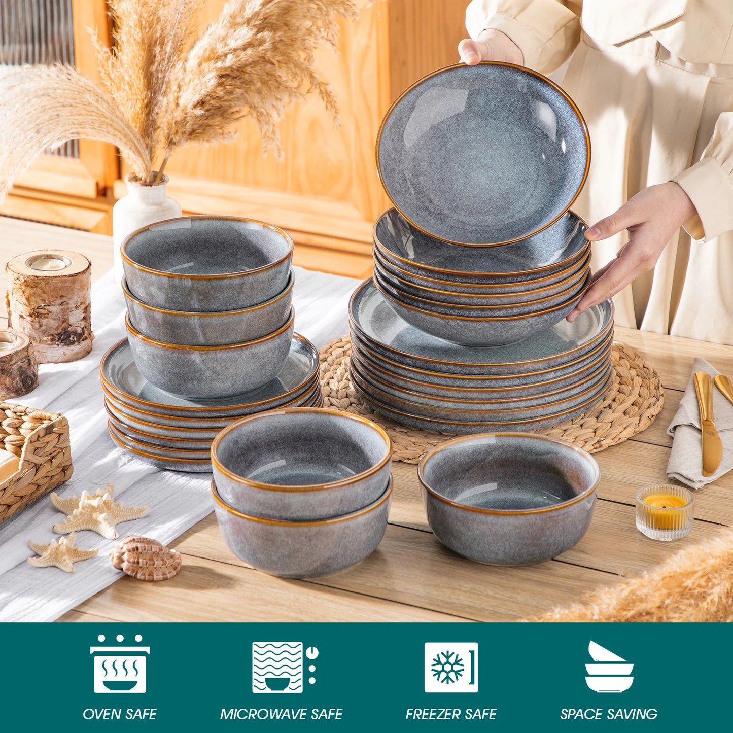 Vancasso Stoneware Dinner Plates Set 12 16 18 24 Piece Set