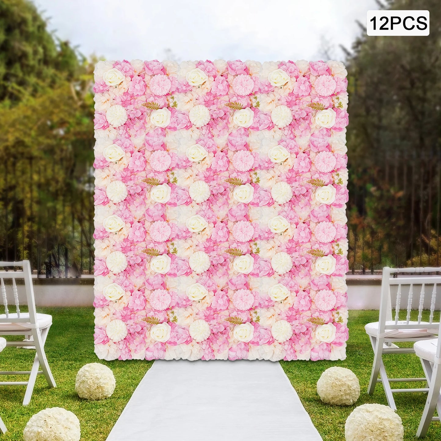 12PCS Artificial Flowers Wall Panel 3D Floral Wall Background for Wedding Backdrop Wall Decor Outdoor Decoration15 * 15inch