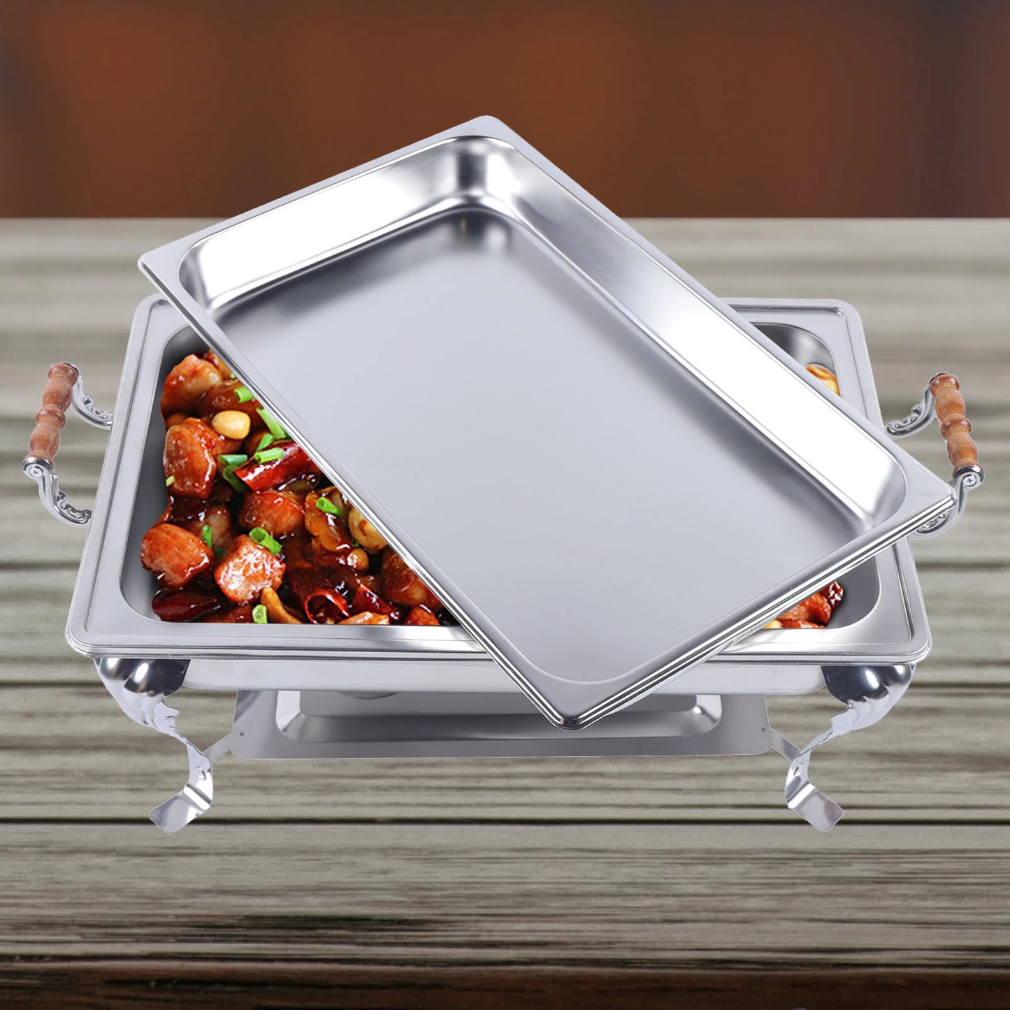 Bymaocar 9L /8quart Catering Stainless Steel Rectangle Chafer Chafing Dish Set Serving Plates Buffet Party Food Warmer Tableware