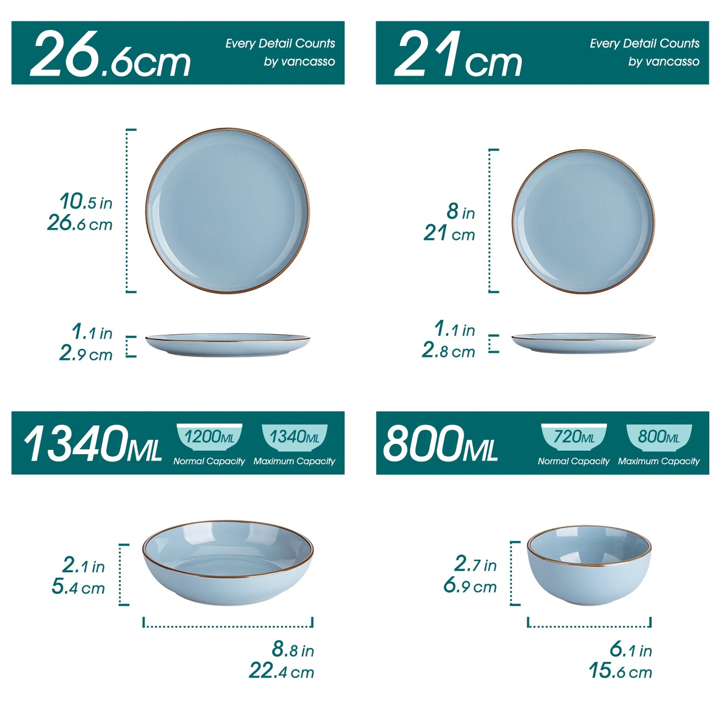 VANCASSO NYMPH 16/32 Piece Ceramic Glaze Tableware Set with Dinner/Dessert/Soup Plate/Bowl For 4/8 Person 4 Color Optional