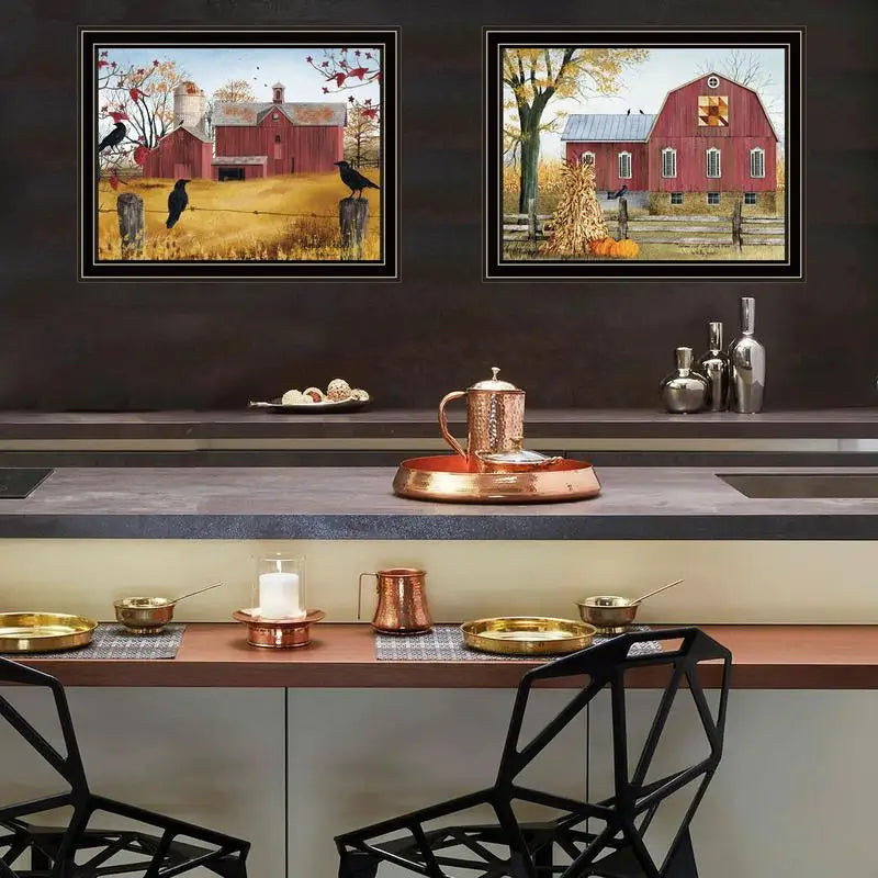 Autumn Red Barns Wall Art - 2 Piece Framed Print for Living Room and Bedroom, Farmhouse Decor by Billy Jacobs