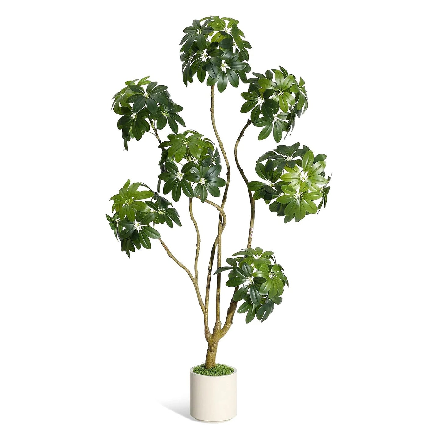 5/6/7ft Tall Fake Umbrella Schefflera Tree in White Pot ,Artificial Umbrella Tree Fake Plants for Home Garden Office Decor