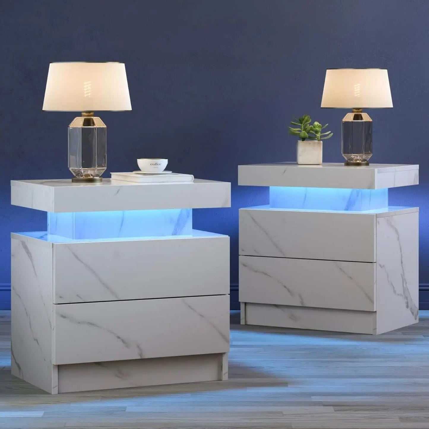 Modern Black LED Nightstand Set of Two for Bedroom