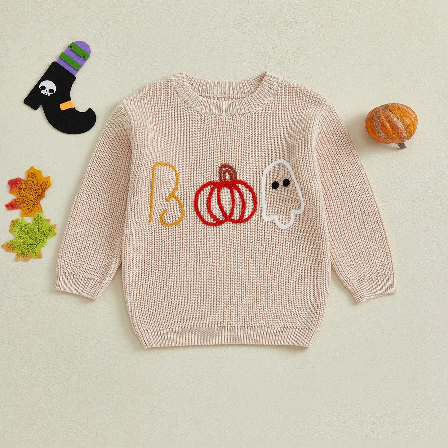 Adorable Halloween-themed Baby Sweater with Spooky Ghost and Pumpkin Embroidery Cozy Toddler Knitwear for Warmth and Style