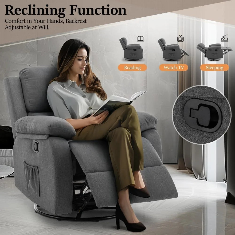 360 Swivel Rocker Chair for Adults, Small Rocking Recliner Chair , Upholstered Fabric Glider Recliner Nursery Chair