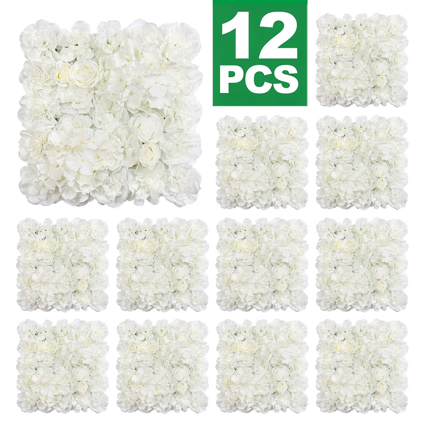 12pcs Artificial Flowers Wall Panels 16.5* 16.5Inch Silk Roses Home decoration Floral Backdrop Ideal for Wedding Celebrations