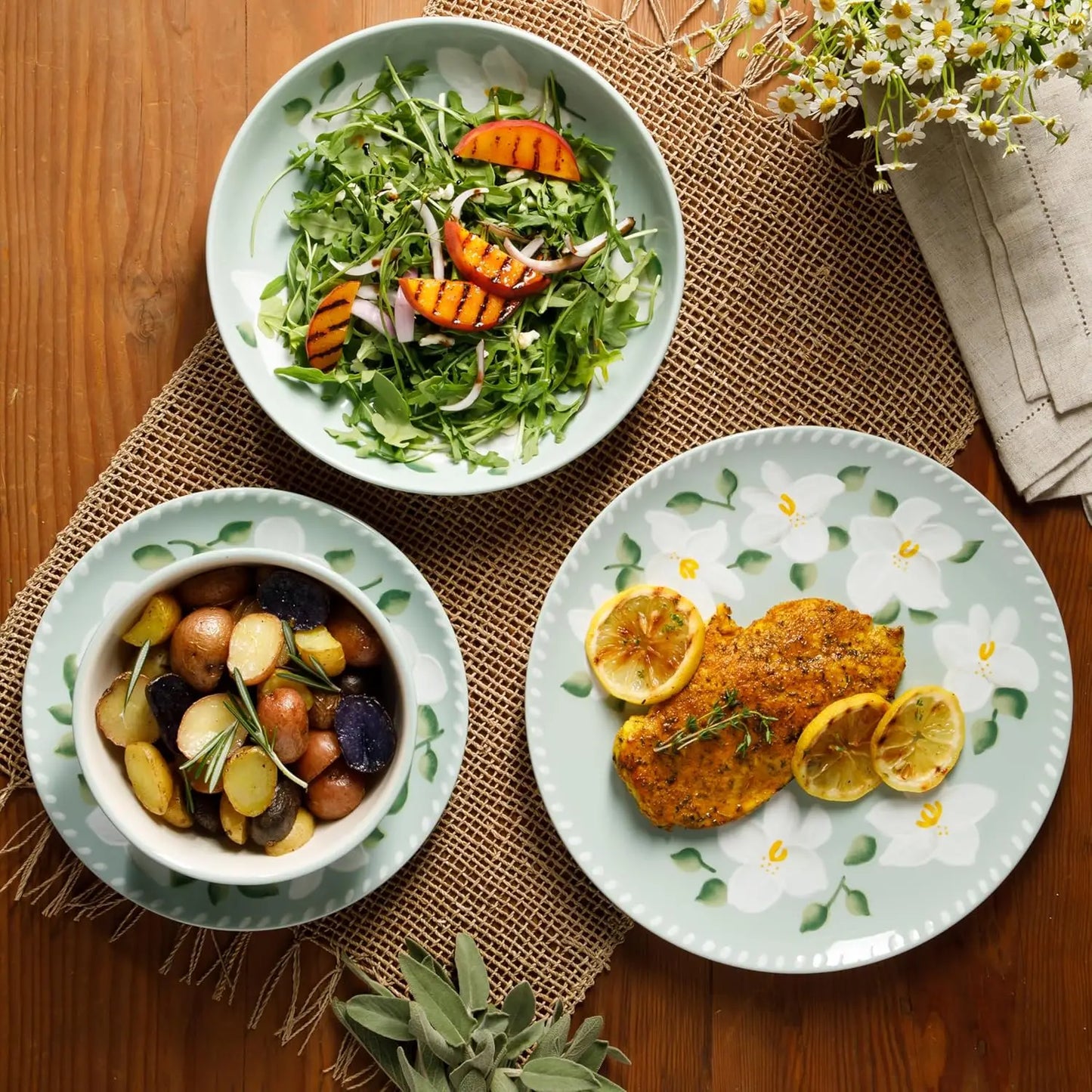 LIEI Oprah Magnolia Bloom Stoneware Dinnerware Set Floral