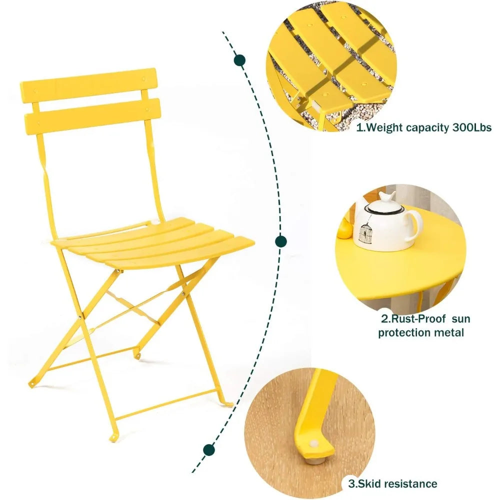 3-Piece Folding Bistro Set, 2 Chairs and 1 Table, Weather-Resistant Outdoor/Indoor Conversation Set for Patio, Yard, Garden-Yel