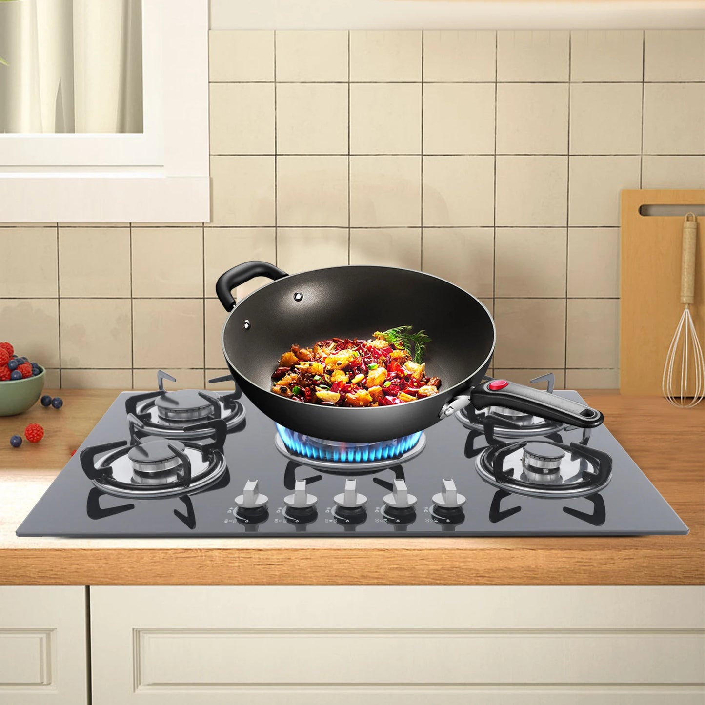 Five Burner Built In Gas Cooktop With High Power Burners