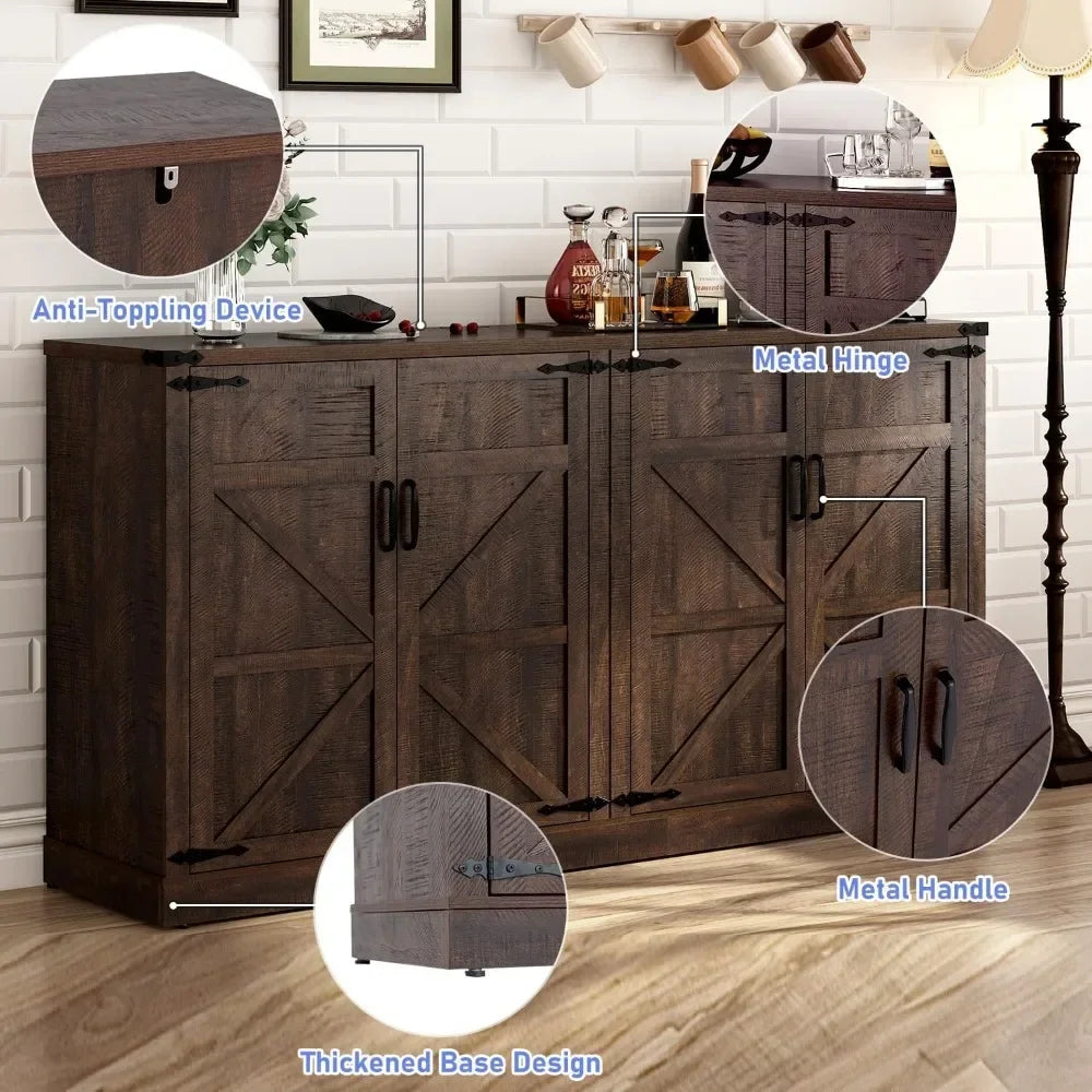 Sideboard Buffet Cabinet with Storage-65 In Farmhouse Kitchen Pantries Sideboard Cabinet,Wooden Coffee Bar Cabinet Buffet Table