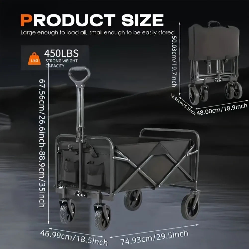 Capacity Heavy-Duty All-Terrain Folding Cart - Stainless Steel Frame and Foldable Multi-Purpose Wagon for Camping,