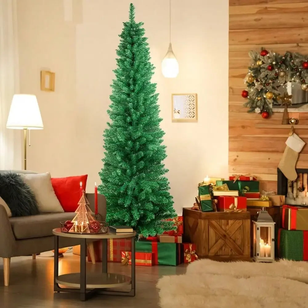Pencil Christmas Tree 5/6/7 Feet with LED Lights, Artificial Pine Christmas Tree Decoration