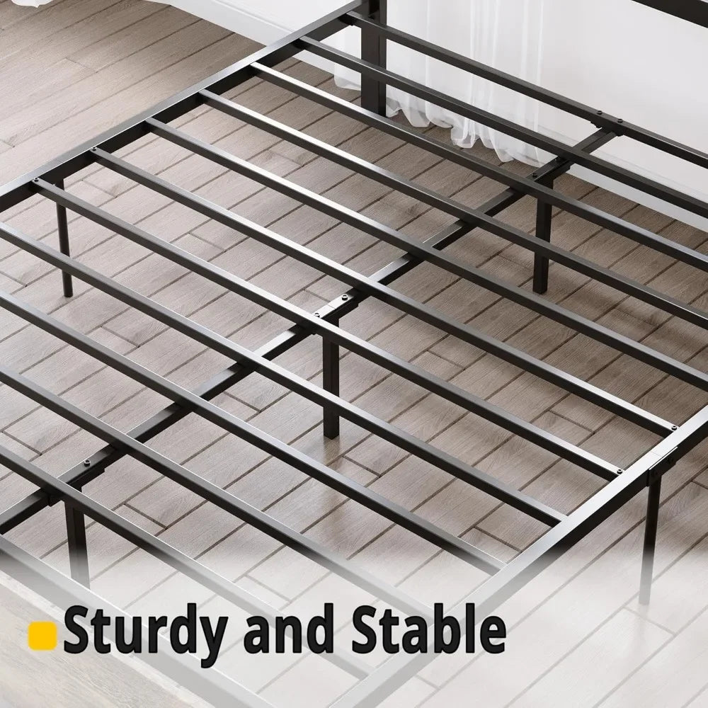 King Size Bed Frame with Headboard and Footboard, Metal Strong Supports, Easy Assembly, Noise-Free, No Box Spring Needed