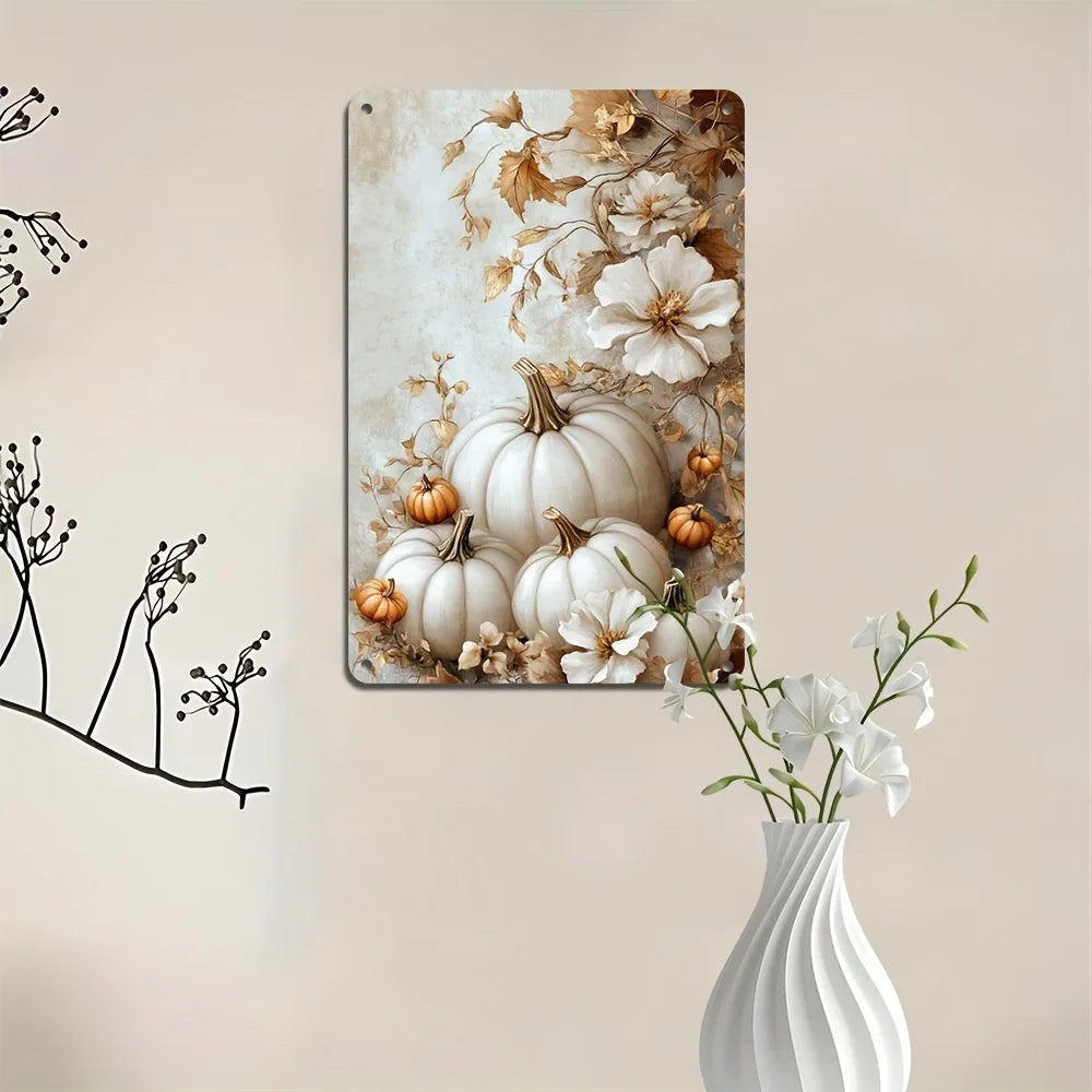 Charming Pumpkin Floral Metal Sign For Thanksgiving Decor