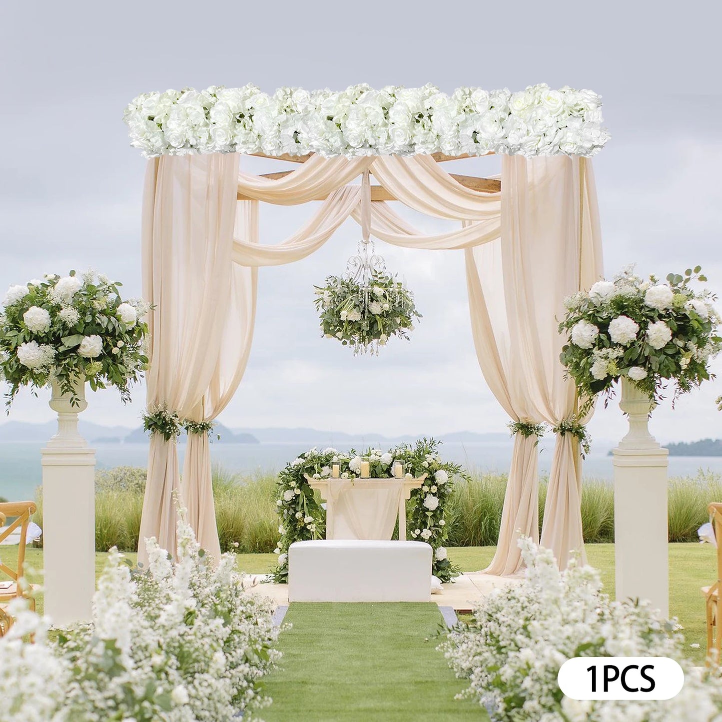 Artificial Flower Arch Decor 39.37 Inch Artificial Silk White Rose Flower Garlands for Wedding Ceremony and Reception Backdrop