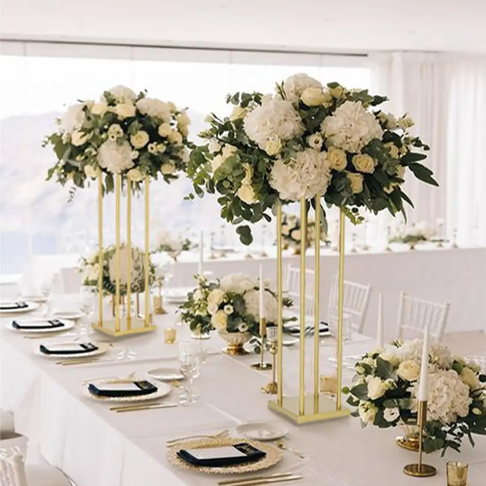 8pcs 31.5inch Rectangular Gold Metal Wedding Flower Stand Vase Geometric Centerpiece Flower Display for Home Party Decorations