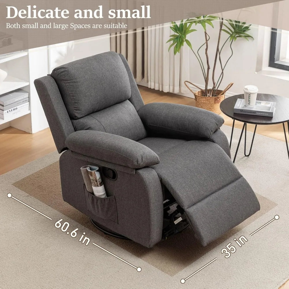 360 Swivel Rocker Chair for Adults, Small Rocking Recliner Chair , Upholstered Fabric Glider Recliner Nursery Chair