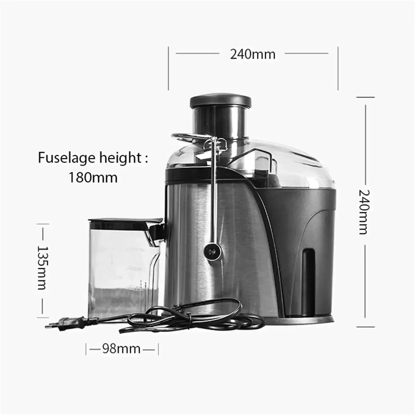 Stainless Steel Centrifugal Fresh Juice Machine Automatic Pulp Ejection 3inch with 2 Speeds Household Juice Separation Juicer