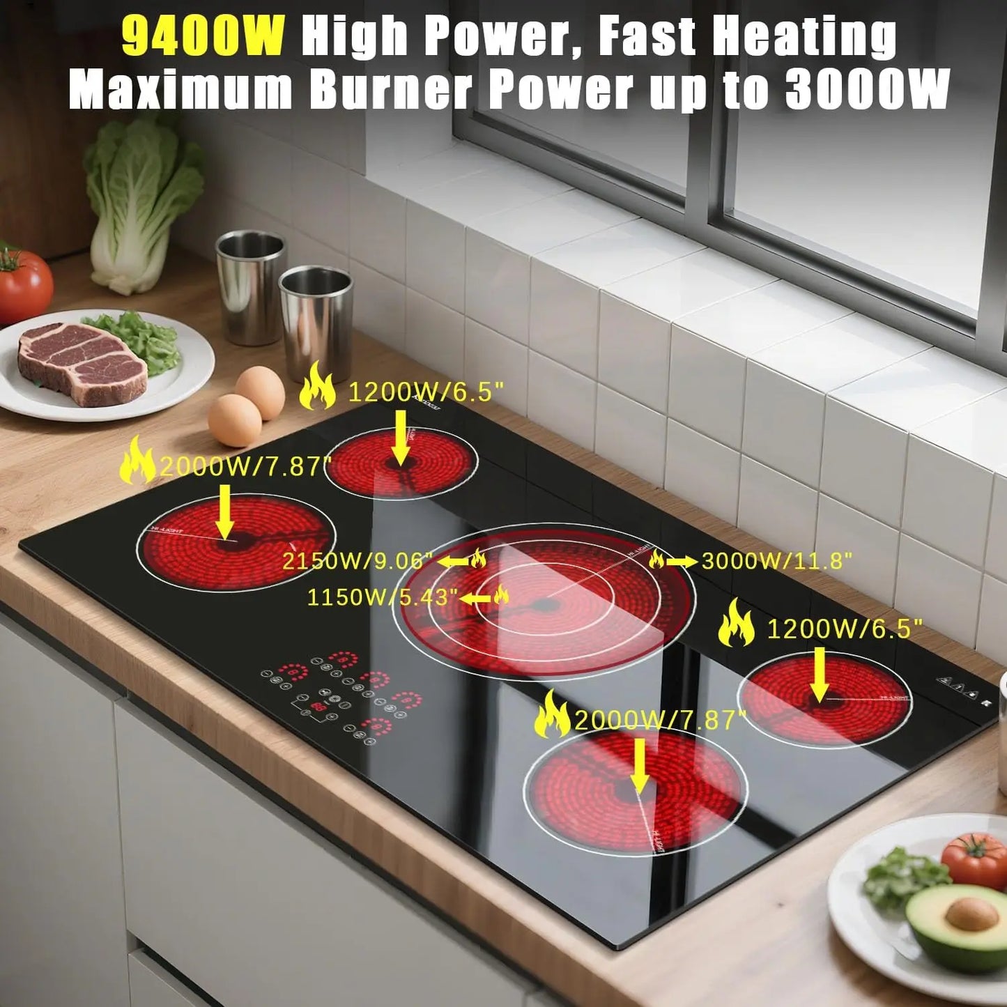 Karinear Electric Ceramic Cooktop Five Burners With Timer