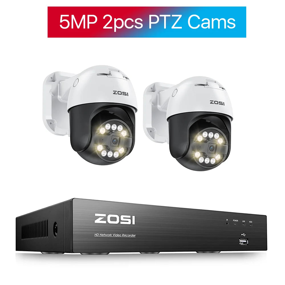 ZOSI 8CH 5MP PTZ Security POE IP Camera System Two Way Audio AI Face Detect 8MP NVR Kit CCTV Home Outdoor Video Surveillance Set