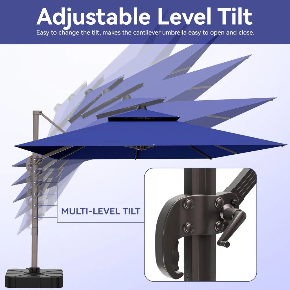 9x12 FT Patio Umbrella, Large Cantilever Rectangular Double Top Heavy Duty Offset Umbrellas with 360° Rotation, Outdoor shade fo