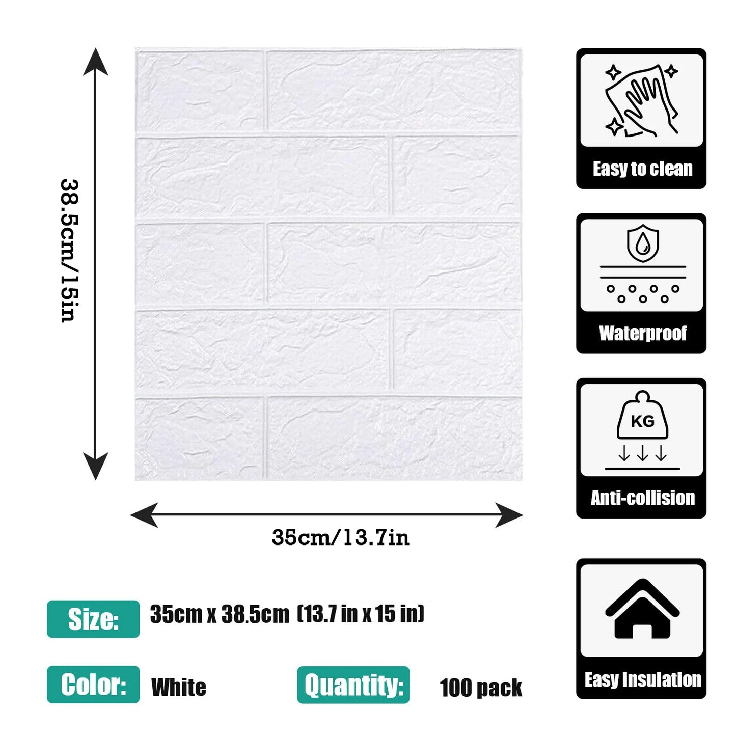 100PCS 3D Wall Panels Peel and Stick, Printable Faux Brick Wallpaper Sticker with Self-Adhesive Waterproof Foam for Interior Wal