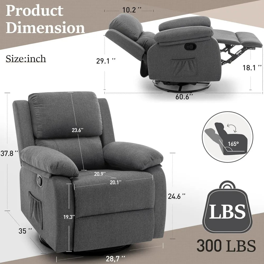 360 Swivel Rocker Chair for Adults, Small Rocking Recliner Chair , Upholstered Fabric Glider Recliner Nursery Chair