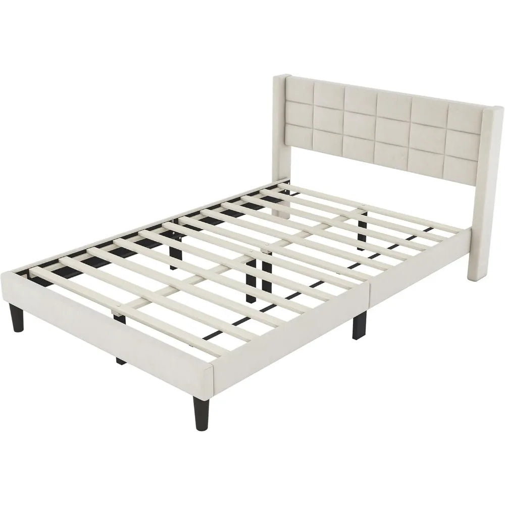 Upholstered Platform Bed Frame With Stitching Headboard