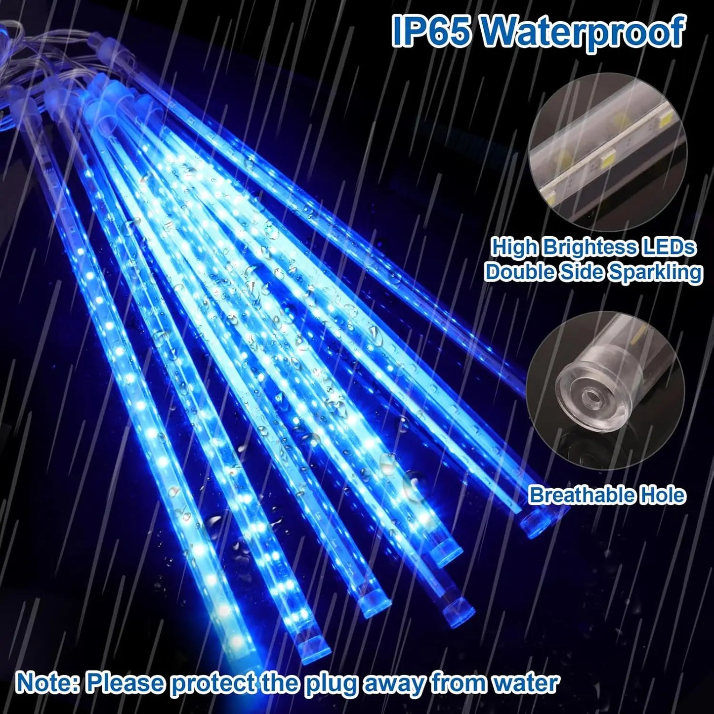 Falling Rain Light, 8 Tubes LED Falling Rain Light Outdoor Decorative Light for Christmas Tree and Festive Wedding Decorations