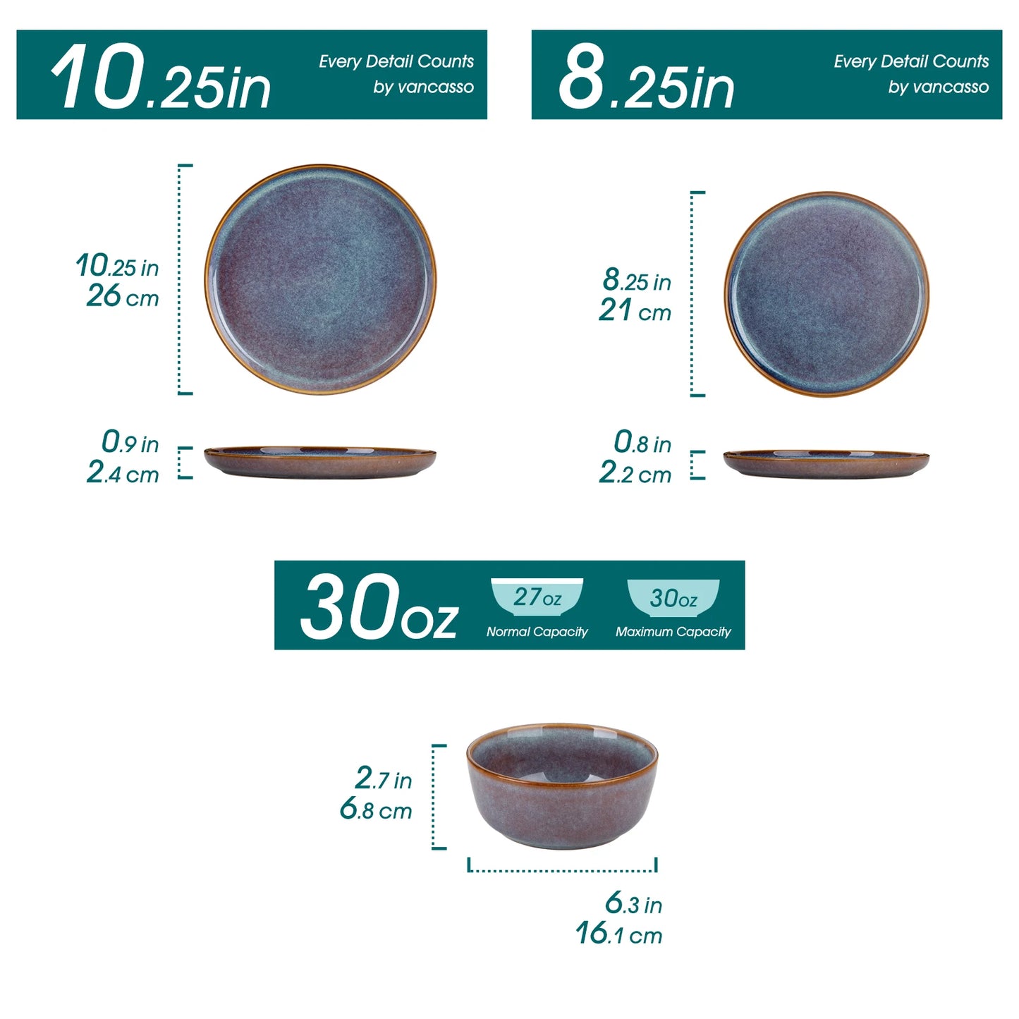 Vancasso Stoneware Dinner Plates Set 12 16 18 24 Piece Set