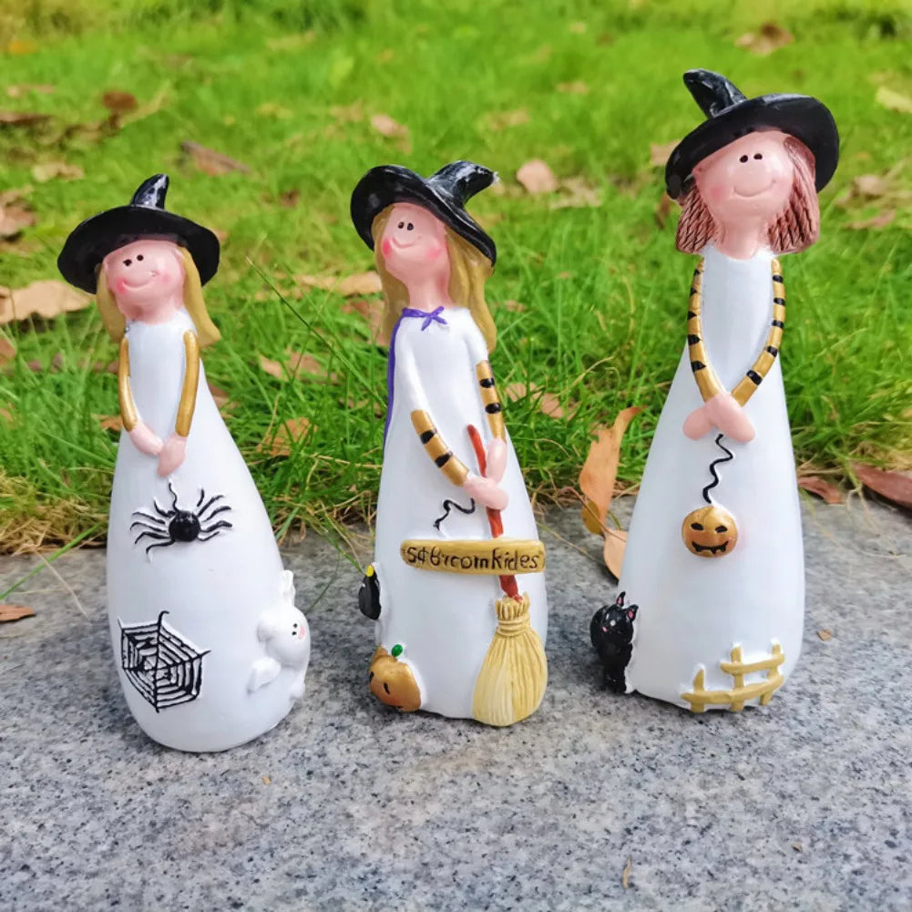 1/3pcs Halloween Witch Figurines And Statues Home Decor Resin Witches Cute Elf Sculpture