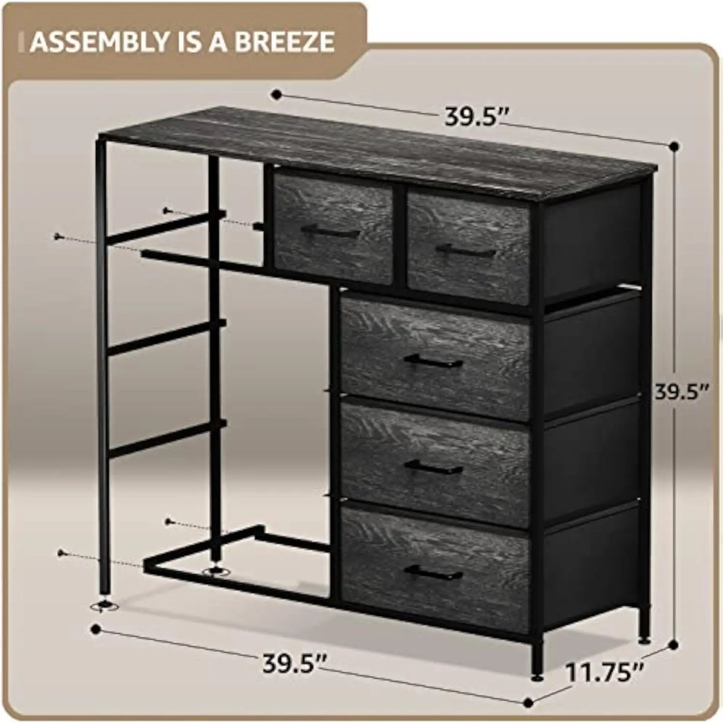 Dresser with 9 Faux Wood Drawers Storage Unit Organizer Chest for Clothes Bedroom Hallway Living Room Closet